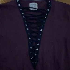 Long sleeve lace up vintage sweater